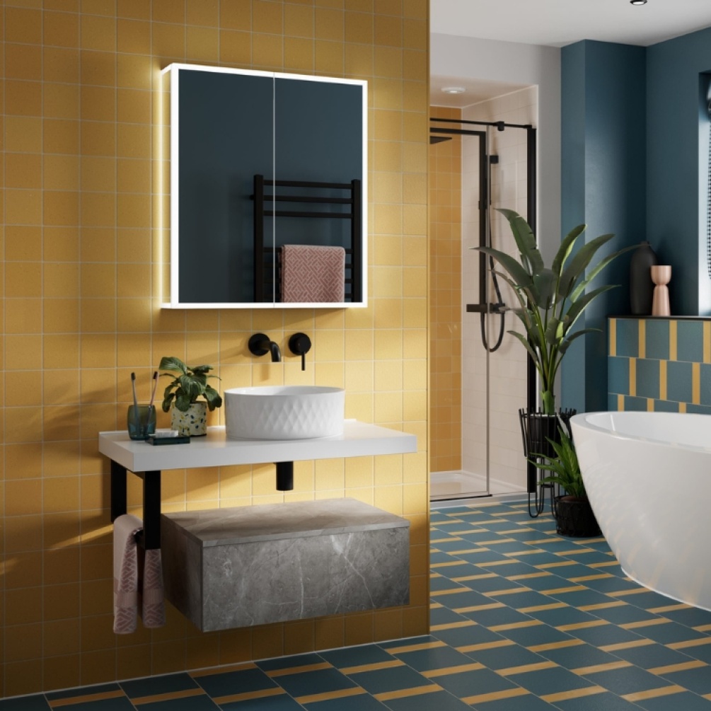 Product Lifestyle image of the HIB Sound 600mm Bluetooth LED Mirror Cabinet